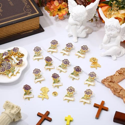 Misdary Funeral Favors Guest Memorial Rose Pin - color: Purple