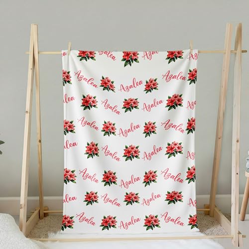 Personalized Floral Name Blanket, Custom Floral Name Design Azalea, Soft Nursery Throw, Newborn Birthday Baptism Christening Keepsake - color: #Ver8