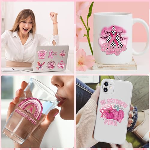 Rngmsi UV DTF Cup Wrap - 30 Sheets Breast Cancer Awareness UV DTF Wraps for 16 oz Glass, Pink Ribbon Hope UVDTF Stickers, Rub on Transfer Decals for Drinking Cups Water Bottles - style: Breast Cancer Awareness