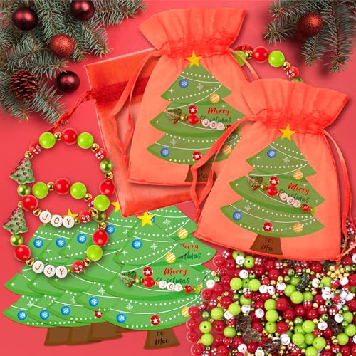 BeYumi Christmas Bracelet Craft Kit - 24 Pack Xmas DIY Joy Letter Beads Friendship Bracelets with Christmas Tree Gift Cards Xmas Craft Kits Party School Classroom Fun Activities - style: JOY