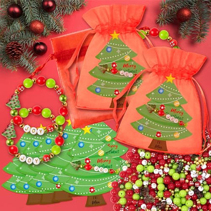 BeYumi Christmas Bracelet Craft Kit - 24 Pack Xmas DIY Joy Letter Beads Friendship Bracelets with Christmas Tree Gift Cards Xmas Craft Kits Party School Classroom Fun Activities - style: JOY
