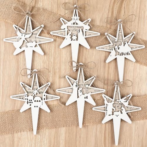 Shellwei 24 Pcs Christmas Wooden Nativity Ornaments Set Bulk Gift - style: Bethlehem