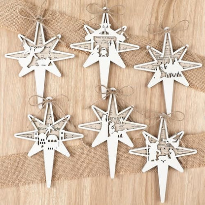 Shellwei 24 Pcs Christmas Wooden Nativity Ornaments Set Bulk Gift - style: Bethlehem