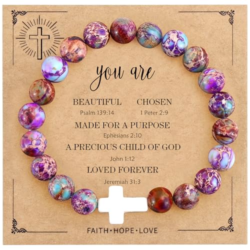 VIBILIA Cross Beaded Bracelets for Women, Birthday Gifts - color: D 1. Cross - Purple Imperial