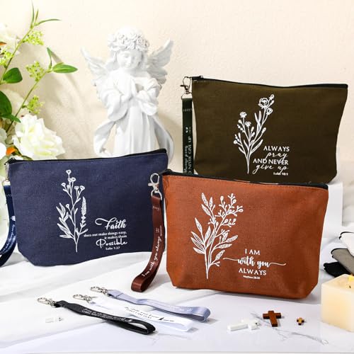 Huhumy 12 Pcs Christian Makeup Bag, Neutral Colors, Aesthetic - color: Neutral Colors, style: Aesthetic