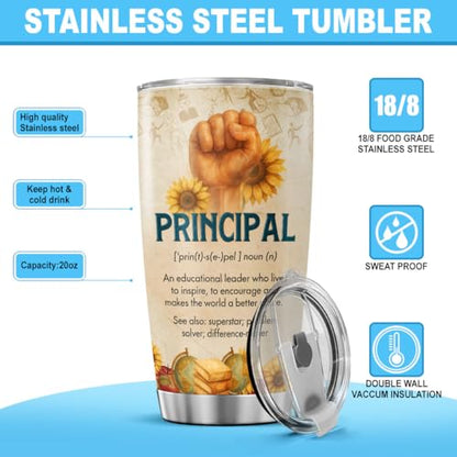 Principal Appreciation Gift 20oz, Stainless Steel Insulated Tumbler with Funny Definition and Nutrition Facts, Thoughtful End of Year Gift for School Leader, Mentor, Boss - color: School Principal Appreciation