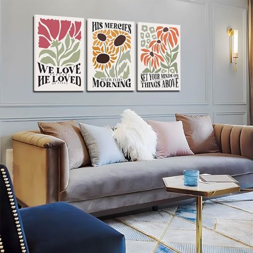 Framed Christian Bible Scripture Wall Art Set of 3 12x16 Inch - color: Flower（Canvas）, size: 16"L x 12"W