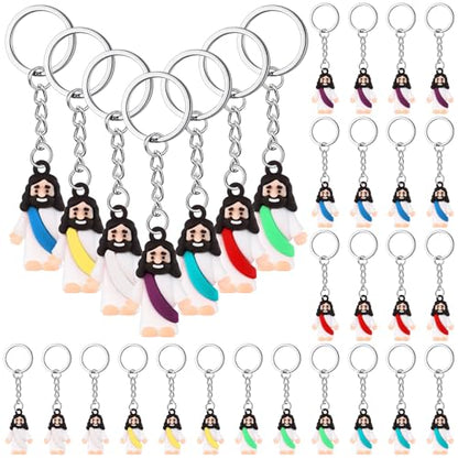 Sumind 24 Pcs Jesus Figurine Christian Keychain Religious Keychain Bulk Classic Christian Rings for Christ(White Skin Classic,Multicolor) - color: Multicolor, style: White Skin Classic