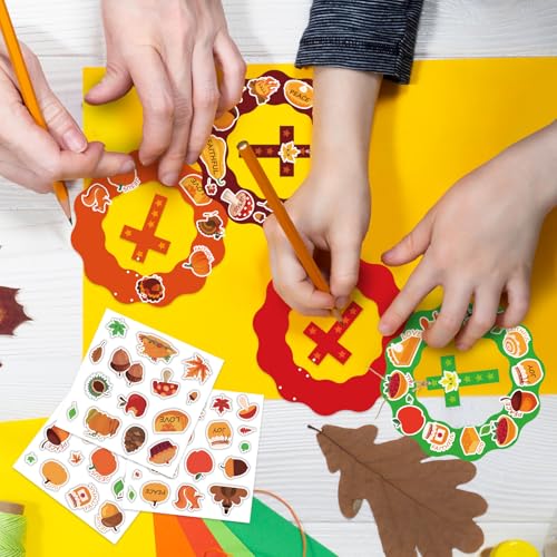 JarThenaAMCS 30 Set Fall Thanksgiving Wreath Craft Kit Autumn Christian DIY Crafts Make Your Own Wreath Cross Stickers Rope Hanging Ornament for Arts Activities Home Decorations