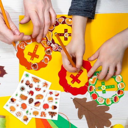 JarThenaAMCS 30 Set Fall Thanksgiving Wreath Craft Kit Autumn Christian DIY Crafts Make Your Own Wreath Cross Stickers Rope Hanging Ornament for Arts Activities Home Decorations