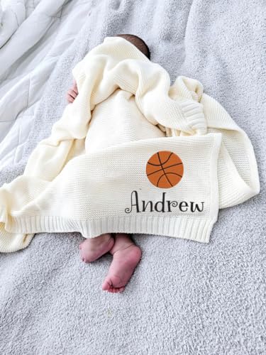 IZI POD Personalized Knit Baby Blanket, Embroidered Name Nursery Blanket, Cotton Knit Stroller Blankets, Gift for Baby, Birthday - Style 9 - color: Custom 8