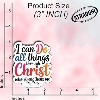 (3Pcs) I Can Do All Things Through Christ Who Strengthens Me Sticker Philippians 4:13 Bible Verse Stickers Christian Faith Waterproof Vinyl Decals for Laptop Water Bottle Phone Tumbler Size 2.6" x 3" - color: I Can Do All Things Through Christ Who Strengt