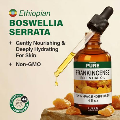 KUKKA Frankincense Essential Oils - 4 Fl Oz - for Hair, Skin, Diffuser, Aromatherapy & DIY Soap Making Scent (Pack of 2) - size: 4 Fl Oz (Pack of 2)
