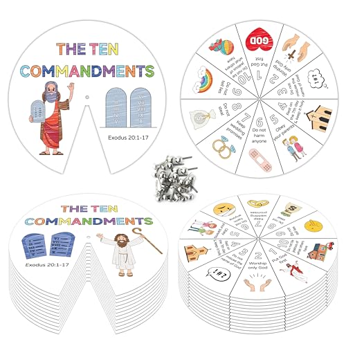 COcnny Ten Commandments Coloring Craft - 24 Sets Color Your Own Religious Art Wheel Kit for Kids, 10 Commandments DIY Craft Art Cards for Sunday School Christian Classroom Home Activities VBS Supplies - style: Ten Commandments