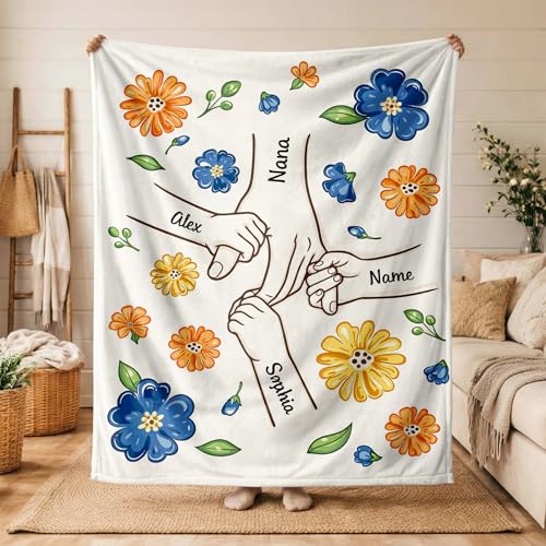 Personalized Grandma Blanket, Holding Hands Blanket with Kids Names - color: Design26