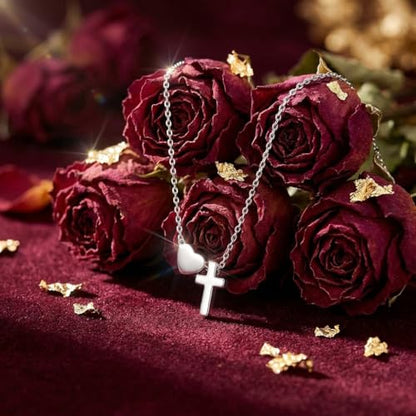 Heart Cross Necklace Silver Cross Necklace Sterling Set For Women