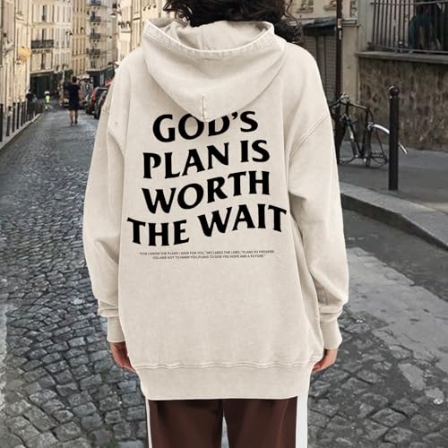 Christian Graphic Hoodies for Women God Bible Verse Oversized Hoodie Religious Letter Print Acid Wash Sweatshirts - color: Apricot, size: Small
