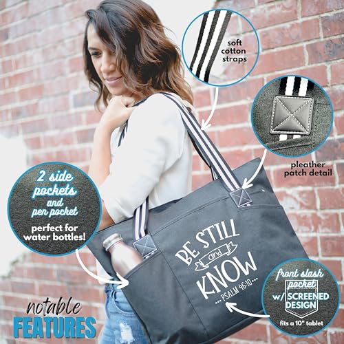 Brooke & Jess Designs Church Bags for Women - Bible Tote Bags for Women, Large Tote Bag for Womens with Zipper - color: Be Still and Know Tessa Black