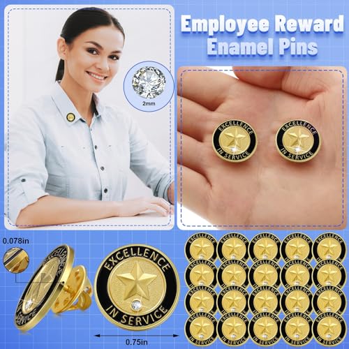Dingion 24 Pcs Employee of The Month Lapel Pin 3/4 Inch Coworker Appreciation Award Gifts Bulk, Trophy Employees Pin Gifts for Staff Coworker Team Teacher Volunteer Recognition(Excellence in Service) - style: Excellence in Service
