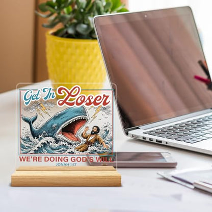 Christian Home Decor, Bible Verse Whale Acrylic Desk Sign - color: M60A12