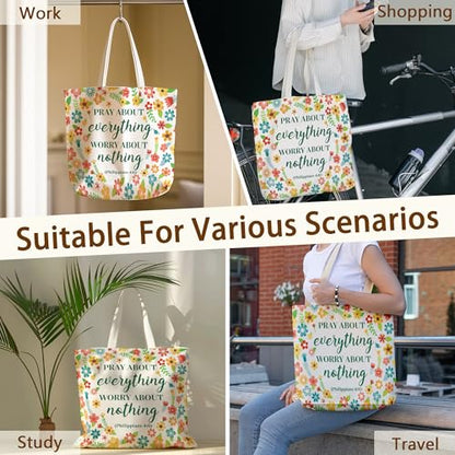Tote Bag For Women Man, Reusable Work Shopping Grocery Shoulder Bags - style: Floral Bible