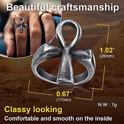 ChainsProMax Can Engrave Men Ancient Egyptian Eye of Ra Ankh Cross Ring, Size #7-#14, Stainless Steel/Gold Plated/Black (Send Gift Box) - color: Engrave-ankh cross-grey
