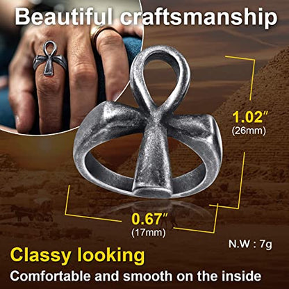 ChainsProMax Can Engrave Men Ancient Egyptian Eye of Ra Ankh Cross Ring, Size #7-#14, Stainless Steel/Gold Plated/Black (Send Gift Box) - color: Engrave-ankh cross-grey