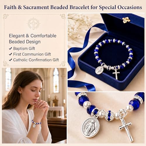 Women Stretch Rosary Bracelet Beaded Crucifix & Miraculous Medal - color: HOLY3