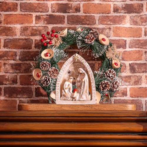 WILLBOND Nativity Sets for Christmas Indoor Holy Family Manger Scene Small Nativity Set with LED Lights Resin Figurine Tealight Candle Holder Tabletop Decor Gift for Holiday(10 x 8.3 x 5.9 Inch) - size: 10 x 8.3 x 5.9 Inch