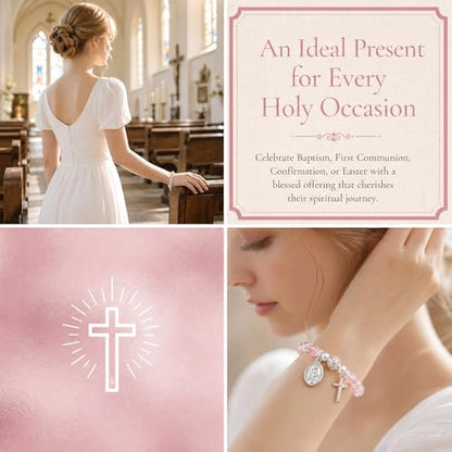 Women Stretch Rosary Bracelet Beaded Crucifix & Miraculous Medal - color: baptized christ2