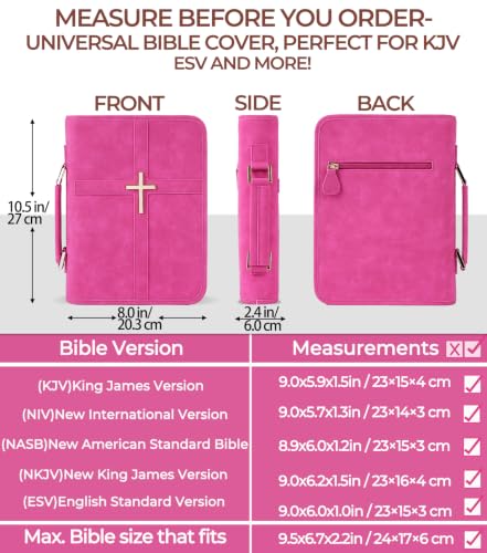 Vegan Leather Bible Cover Case, Bible Bag for Men Women, Gift Box Packaging - color: Rose