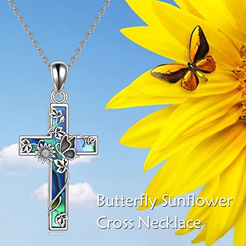 YFN Cross Necklace Sterling Silver Religious Cross Pendant Jewelry Christian Gifts for Women Men - style: F. Butterfly