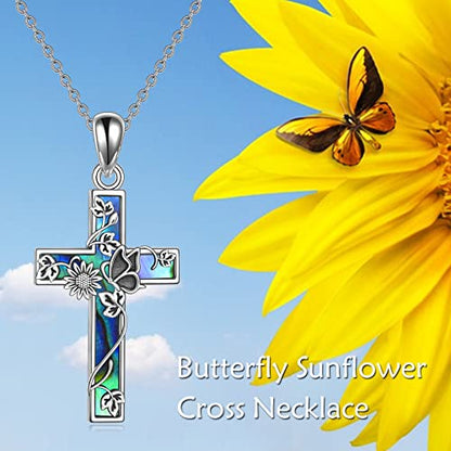 YFN Cross Necklace Sterling Silver Religious Cross Pendant Jewelry Christian Gifts for Women Men - style: F. Butterfly
