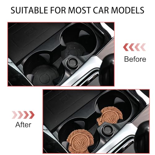Zpana Car Cup Coaster, 2PCS Cotton Anti Slip Cute Vehicle Cup Holders Mat, 4.72In Handmade Automotive Interior Water Bottle Pad Accessories, Universal for SUV Sedan Truck(Brown) - color: Brown
