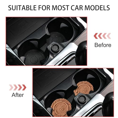 Zpana Car Cup Coaster, 2PCS Cotton Anti Slip Cute Vehicle Cup Holders Mat, 4.72In Handmade Automotive Interior Water Bottle Pad Accessories, Universal for SUV Sedan Truck(Brown) - color: Brown