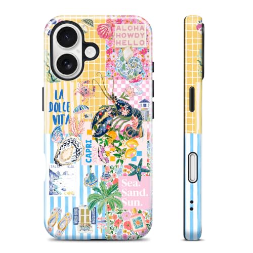for iPhone 16 Case, Cute Summer Magnetic Phone Case - color: Coastal Blue Yellow, size: iPhone 16