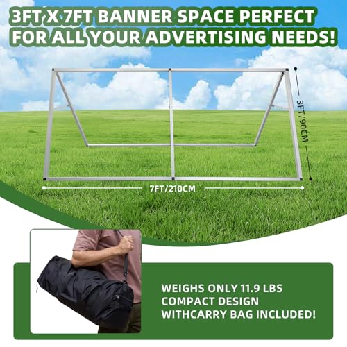 Aluminum Horizontal Banner Stand, 3 x 7ft A-frame Outdoor Banner Holder, Aluminum Banner Frame, Lightweight and Portable, Easy Tool-Free Setup