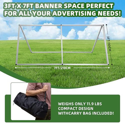 Aluminum Horizontal Banner Stand, 3 x 7ft A-frame Outdoor Banner Holder, Aluminum Banner Frame, Lightweight and Portable, Easy Tool-Free Setup