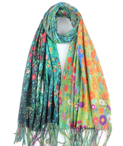 Umjetnost Soft Cashmere Feel Scarf For Women Winter Warm Scarves Large Shawl Wrap Monet Van Gogh Art Print - color: R09 Green&orange