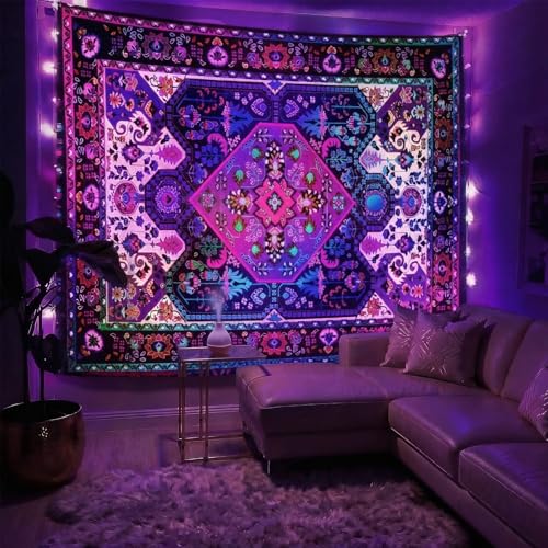 Apdidl Blackligt Boho Tapestry for Bedroom, Mandala Hippie Wall Tapestries - color: Blacklight Boho tapestry, size: 79"L x 60"W