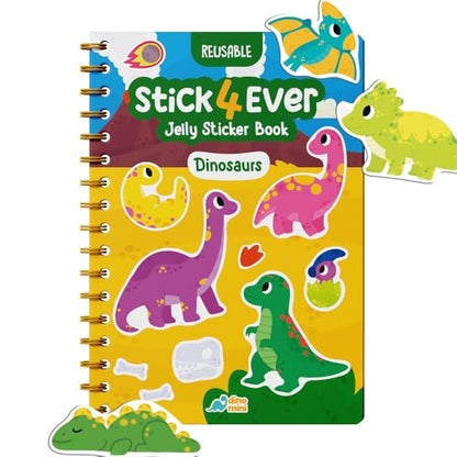 Stick4Ever Jelly Sticker Book® - for Kids - Waterproof, Easy to Clean Reusable Sticker Book for Toddlers- Reusable Road Trip Activities for Kids - Stocking Stuffers for Toddlers (Dinosaurs) - style: Dinosaurs