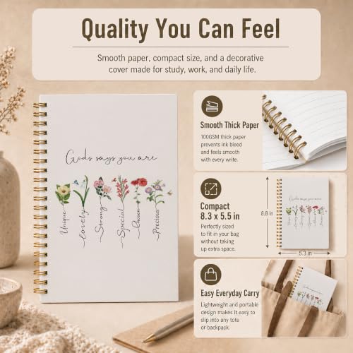 Inspirational Christian Floral Spiral Notebook 5.5x8.3 Inch - color: pattern-19