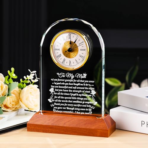 Arikyrist Glass Clock Gifts for Mom from Daughter Son with LED Light Base - color: Mom