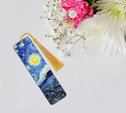 WIRESTER Set of 2 Metal Bookmarks with Light Gold Tassel for Students, Reader, Teachers, Book Lovers - The Starry Night Van Gogh, Cafe Terrace At Night Van Gogh - color: The Starry Night Van Gogh, Cafe Terrace at Night