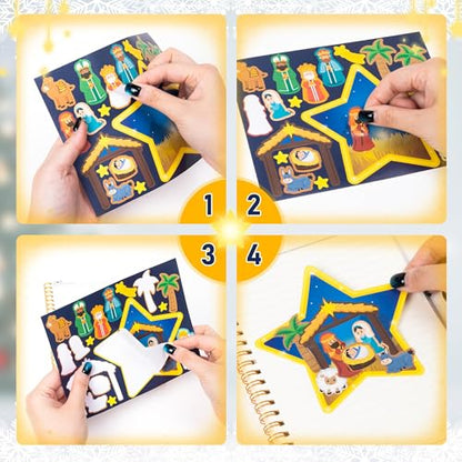 Haooryx Xmas Nativity Scene Stickers Make Your Own Jesus Birth Paper Craft - style: 40Pcs Jesus Birth