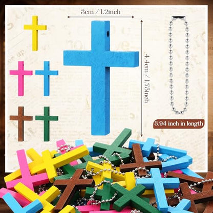 Hicarer Wooden Cross Keychain Bulk Christian - color: Classic Mixed Color