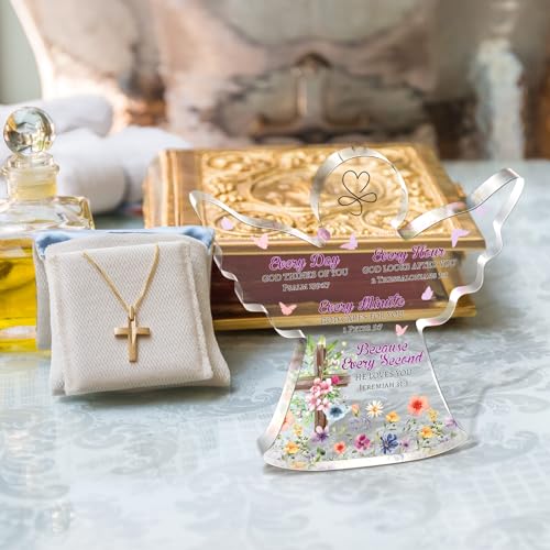 Gerrii Christian Gifts for Women Angels Figurines Inspirational Religious Gifts for Her Bible Verse Desk Decor Spiritual Acrylic Plaque Sign Decor for Birthday Holiday Mom Sister(Cross Butterfly) - style: Angel