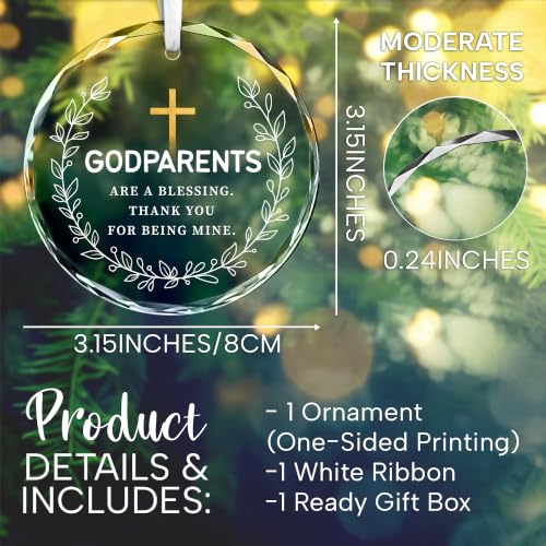 Fatbaby Godparent Glass Ornament,Thank You for Being Mine Godparents Gifts from Godchild, Christmas Birthday Baptism Gift for Godparents Godmother Godfather - color: Godparents