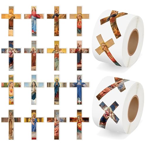 Catholicism Cross Roll Stickers for Kids Adults, 1000Pcs in 2 Rolls - style: Catholicism Cross