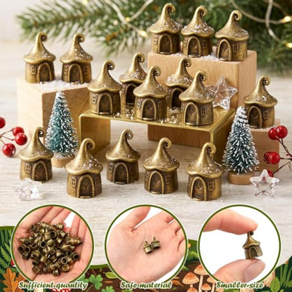 Civaner 50 Pcs Mini Brass Fairy Garden House, Christmas House Figurines - style: Christmas Village